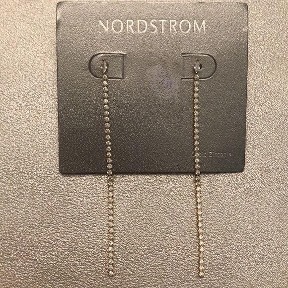 Nordstrom | Linear Cubic Zirconia Earrings | Gold Tone | 3” Length - Picture 3 of 3